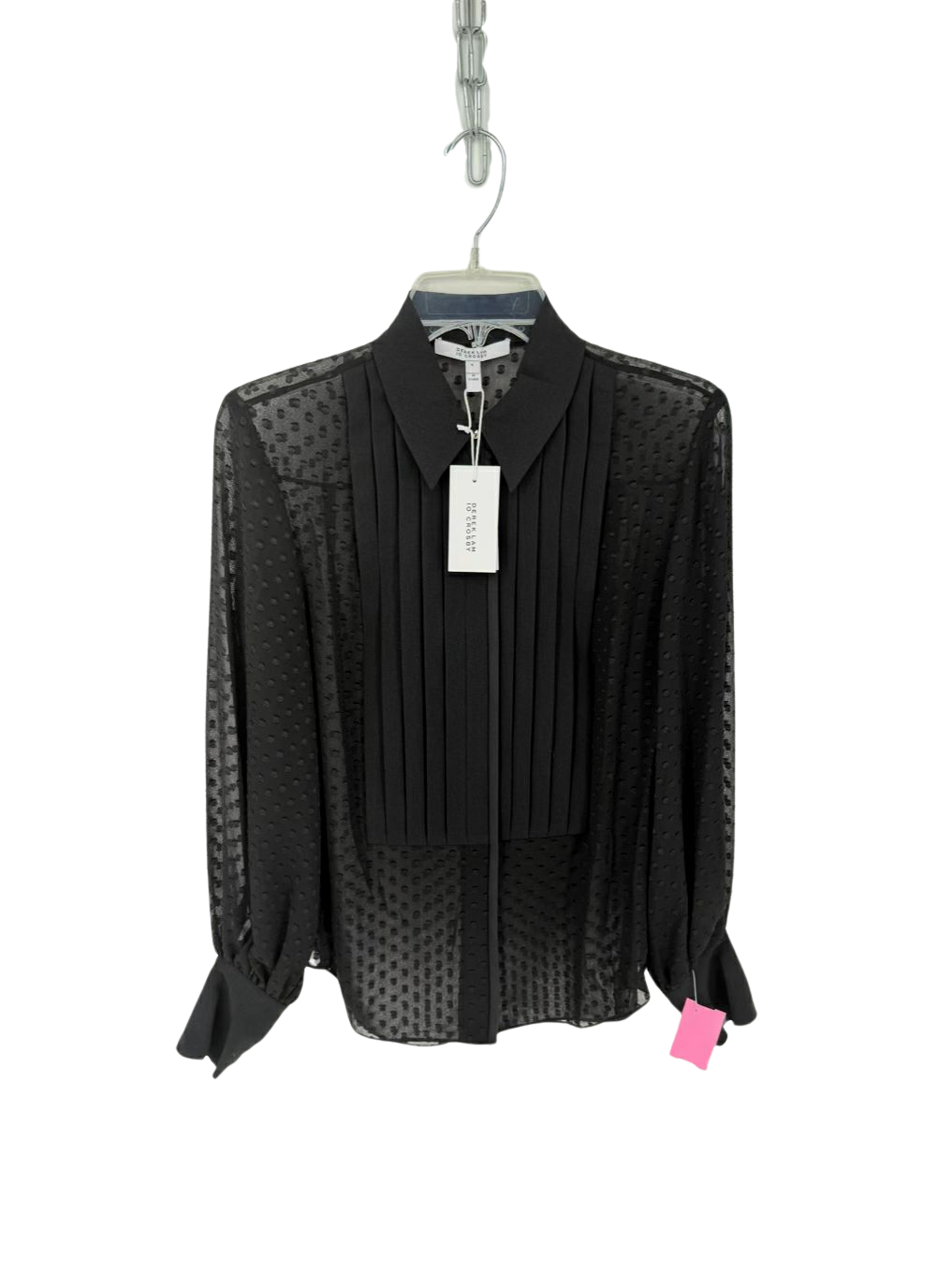 DEREK LAM 10 CROSBY Size Wmn's S Black Pleated Swiss Dot Sheer Blouse NWT