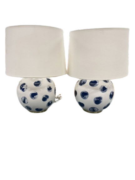 HUDSON VALLEY White & Blue Ceramic Dots Pair Of Lamp w/ Shades