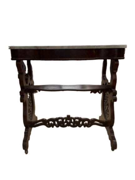 VICTORIAN Rococo Revival Style Wood & Marble Occasional Table