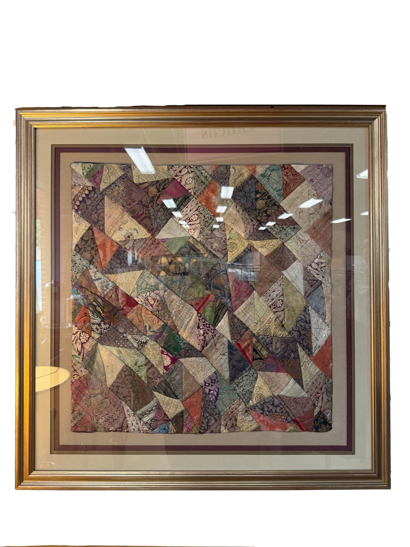 Multi Colored Silk Fabric In Gold Frame