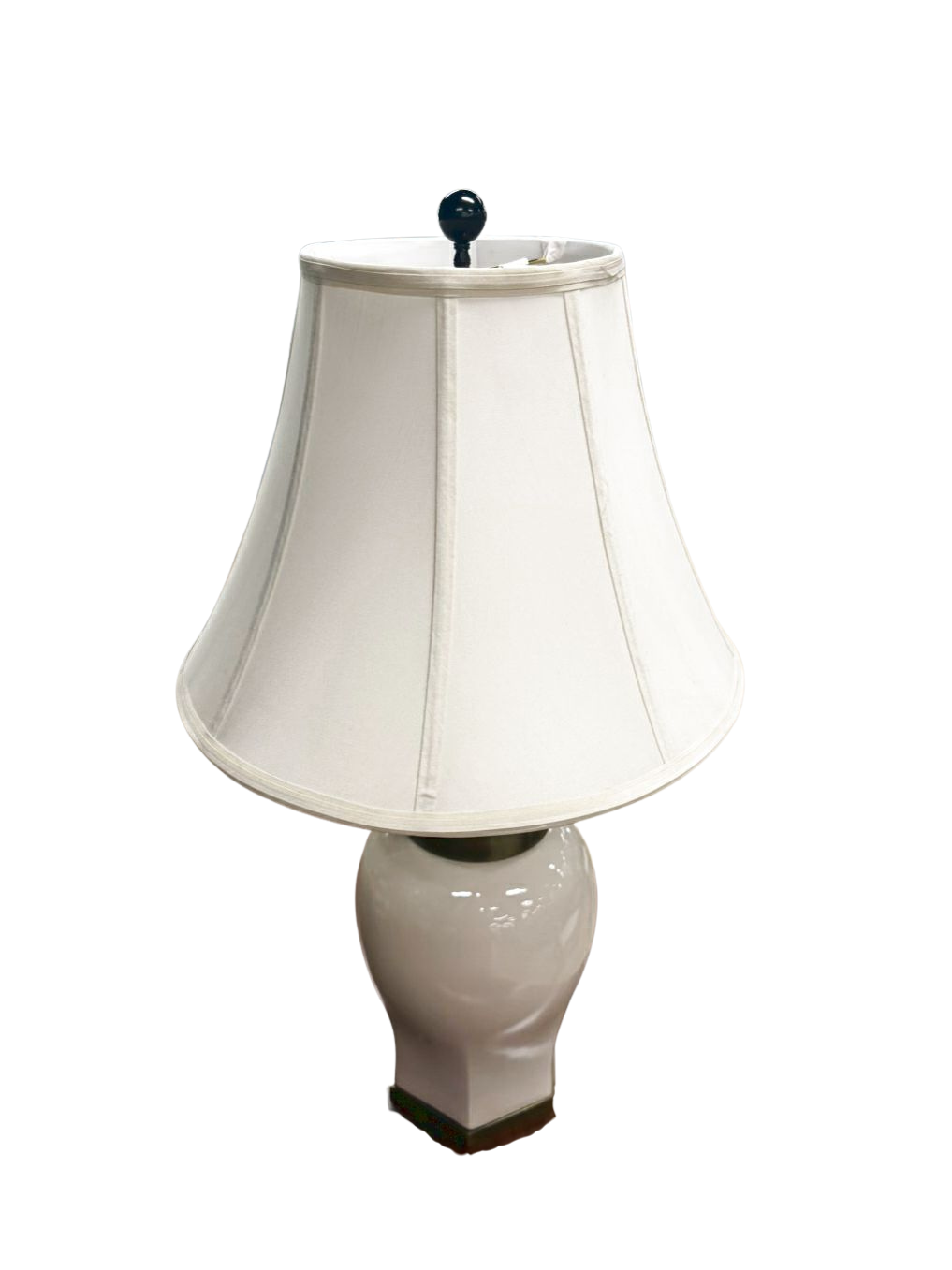 Cream Ceramic Lamp w/ Brushed Gold Trim & Ivory Shade