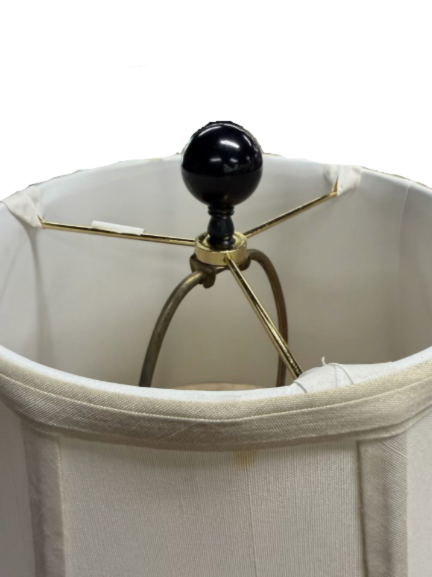 Cream Ceramic Lamp w/ Brushed Gold Trim & Ivory Shade