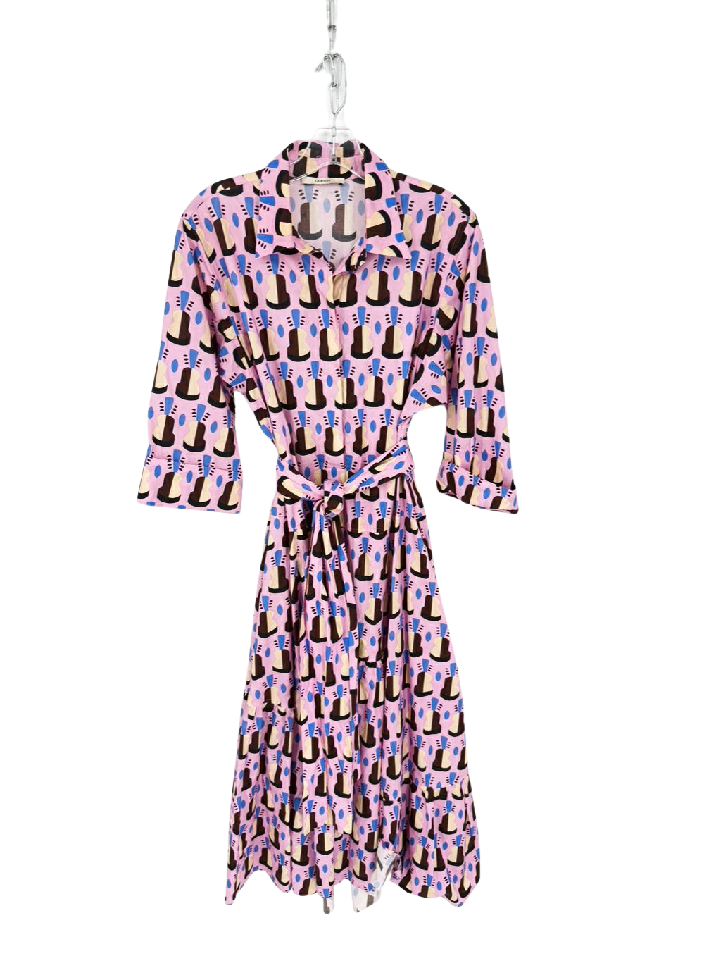 ODEEH Wmn's Size 38 Pink Belted Print Maxi-Dress