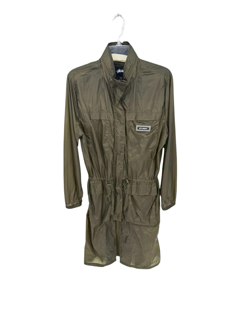 STUSSY Wmn's Size XS Dark Green Nylon Drawstring Long Jacket