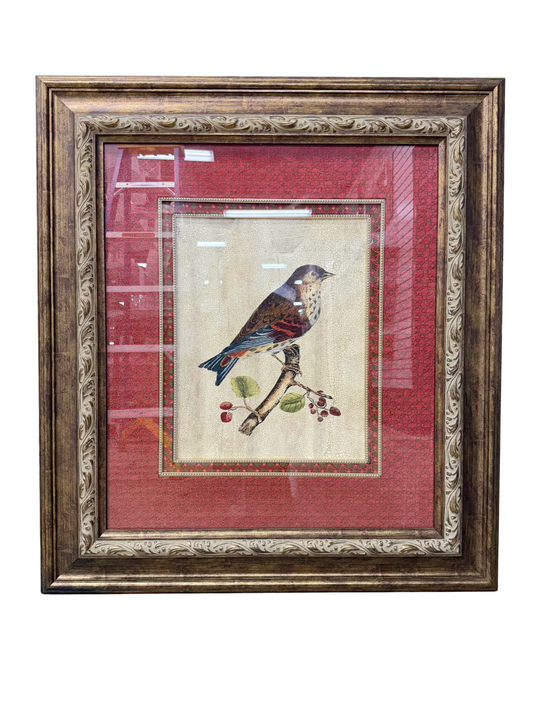 Large Bird Framed Print w/ Brick Colored Fabric Mat