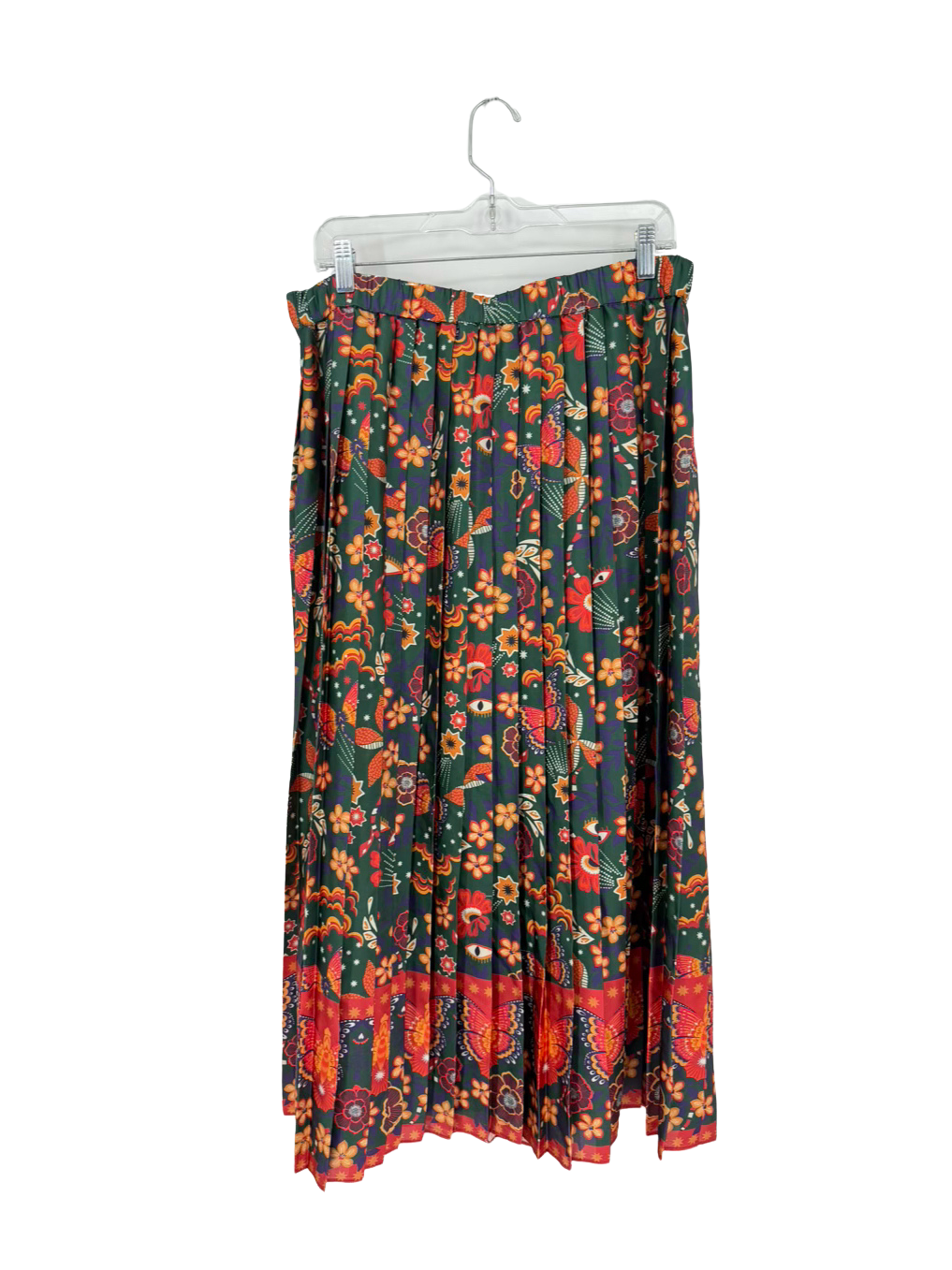 ALDEN ADAIR Wmn's Size XL Green & Orange Pleated Floral Maxi-Skirt NWT