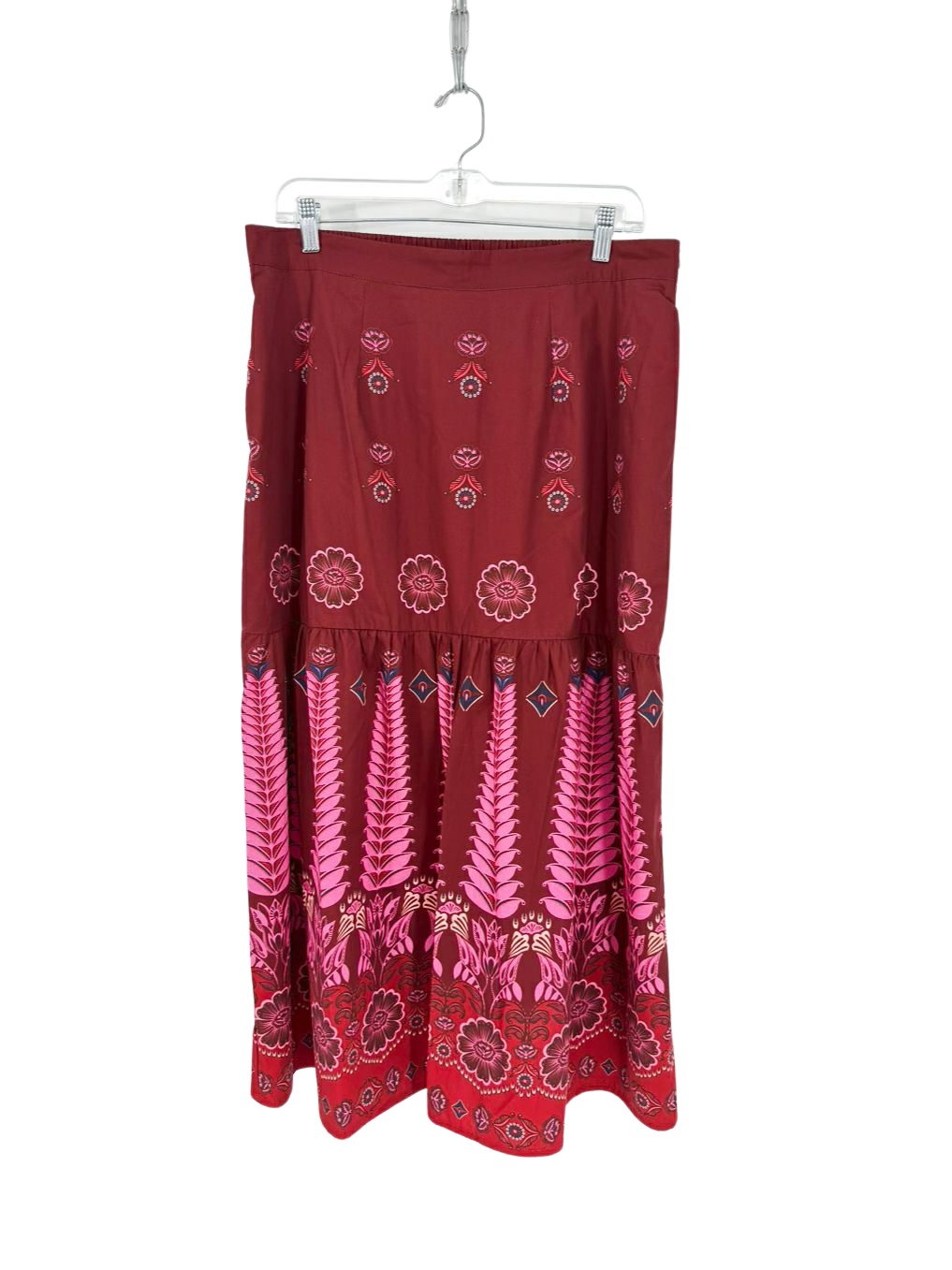 MAUDE VIVANTE Ada Skirt Wmn's Size L Maroon Print Floral Maxi-Skirt NWT