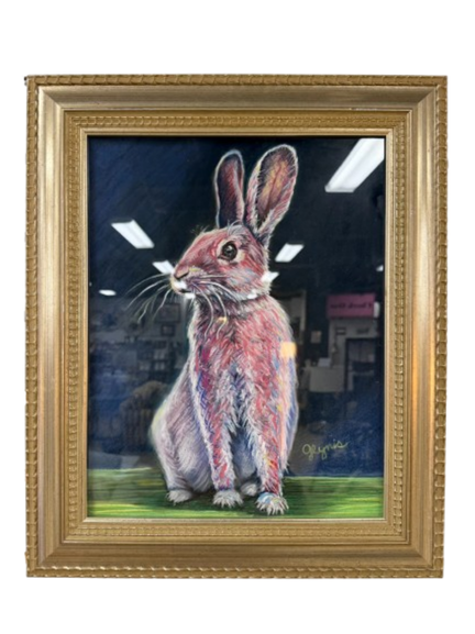 SIGNED GLYNIS Rabbit "Coniglio" Pastel Painting In Gold Tone Frame