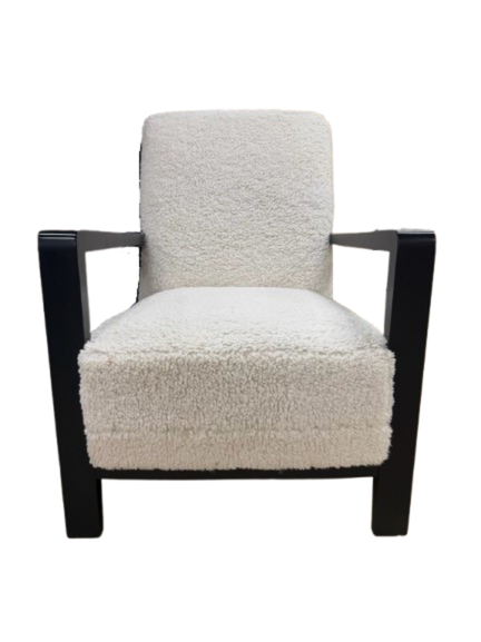 Ivory & Black Wood Faux Fur Chair