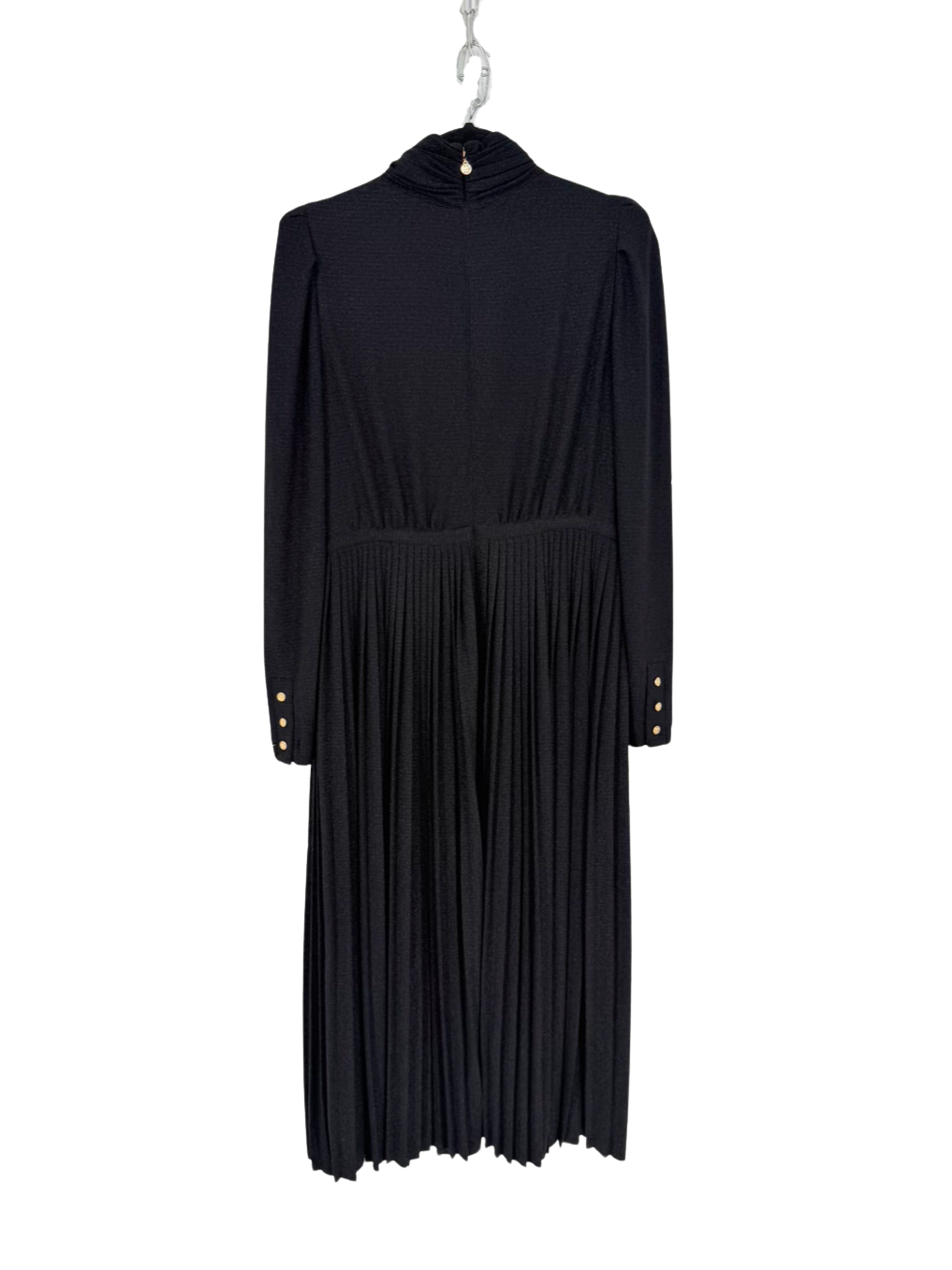 EMILY MCCARTHY Tessa Tap Shoe Wmn's Size L Black Shimmer Pleated Maxi-Dress NWT