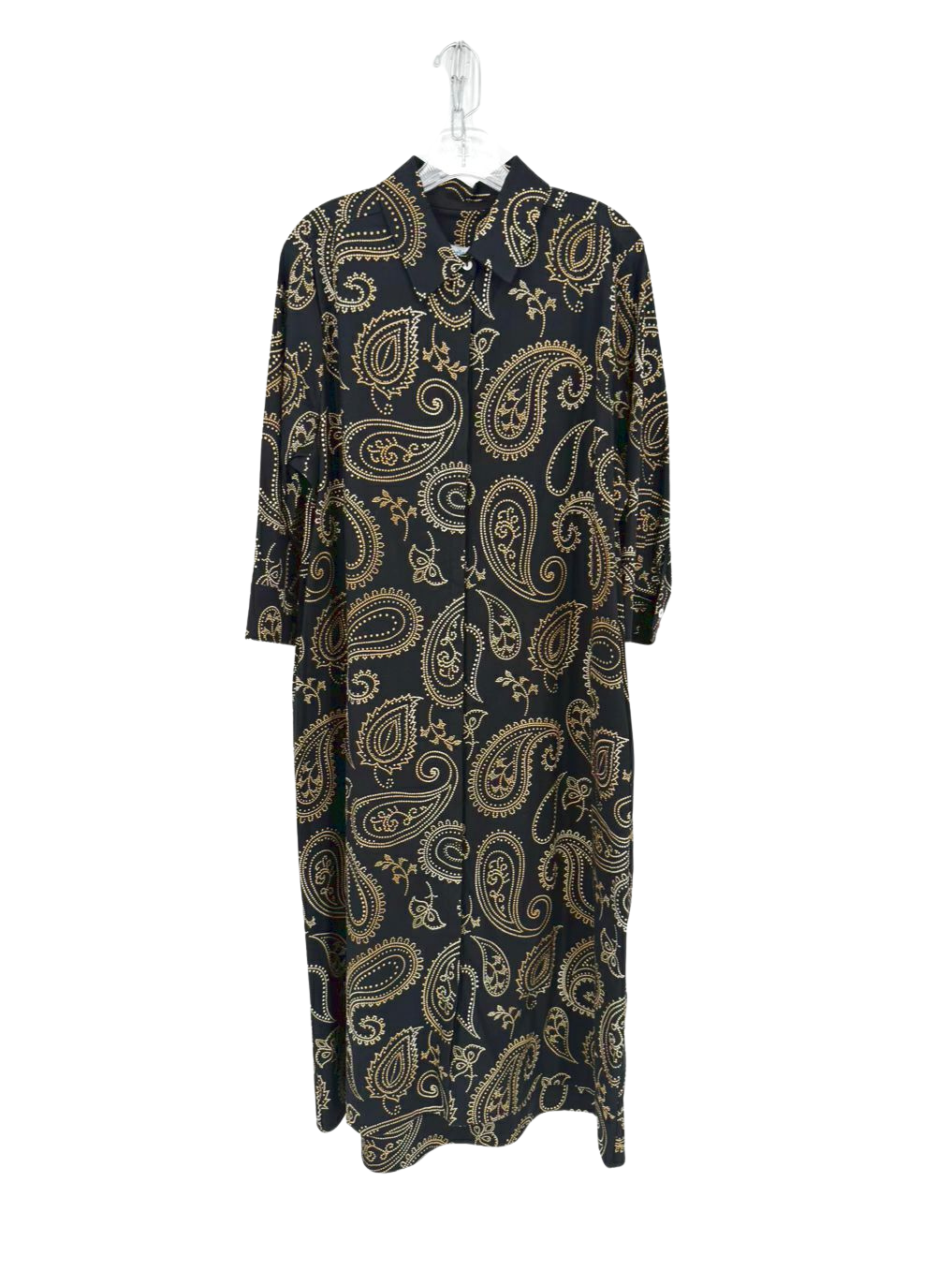 PERLAVERA Wmn's Size XL Black & Gold Paisley Midi-Dress NWT