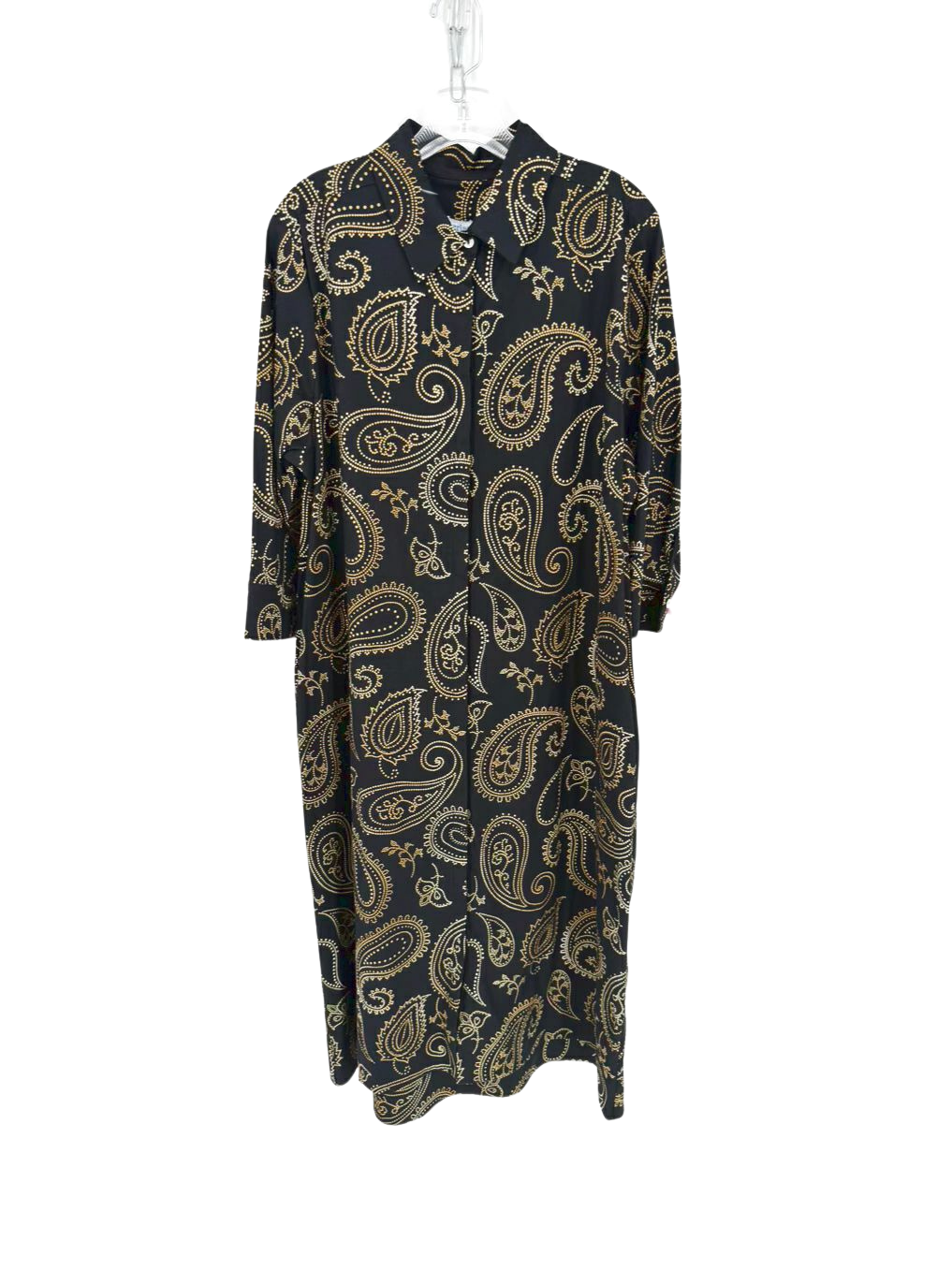 PERLAVERA Wmn's Size XL Black & Gold Paisley Midi-Dress NWT