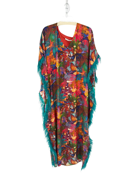 MARIE OLIVER Maura Feather Size L Multi Color Caftan NWT