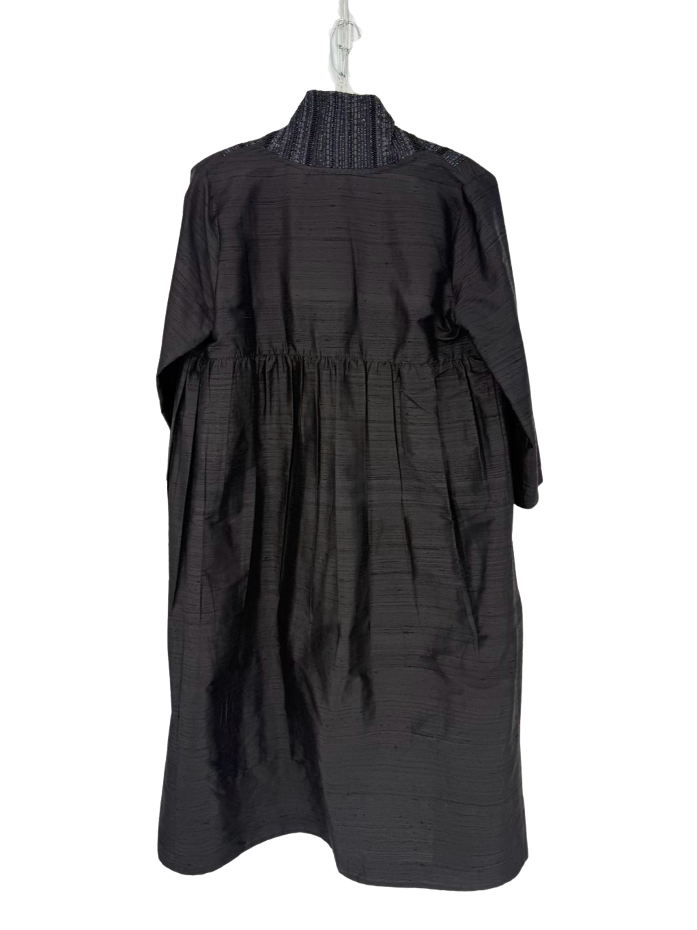 JULIA AMORY Size L Black Silk Open Front Long Jacket