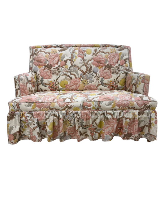 VINTAGE Cream, Shrimp & Tan Floral Quilted Love Seat