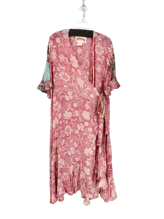 KANTHA BAE Size Free Size Pink Ruffle Print Wrap Dress