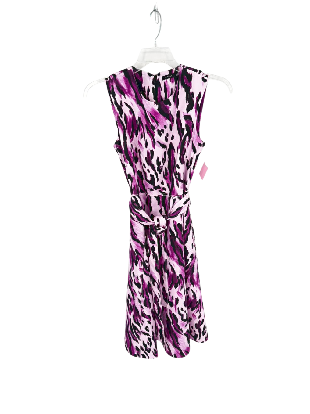 NATORI Size 6 Fuschia & Black Belted Midi-Dress NWT