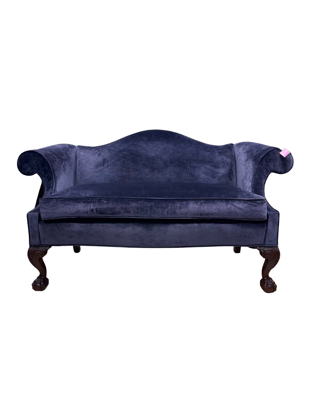VINTAGE Wood Ball & Claw Love Seat w/ Purple Velveteen Fabric