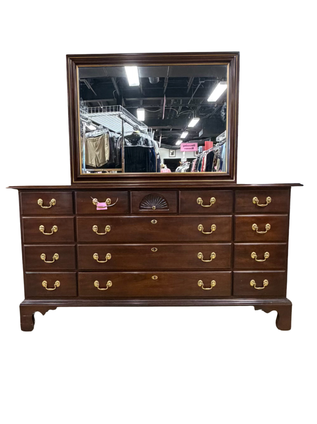 STATTON Wood Brown Dresser w/ Mirror