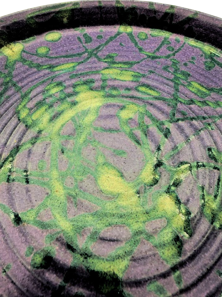 ROBIN BLOOM Purple & Green Pottery Set Of 4 Plates