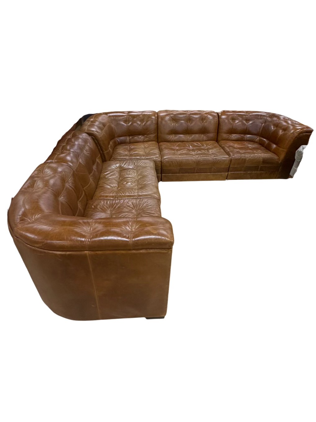POTTERY BARN Brown Leather 5 Piece Sectional Sofa