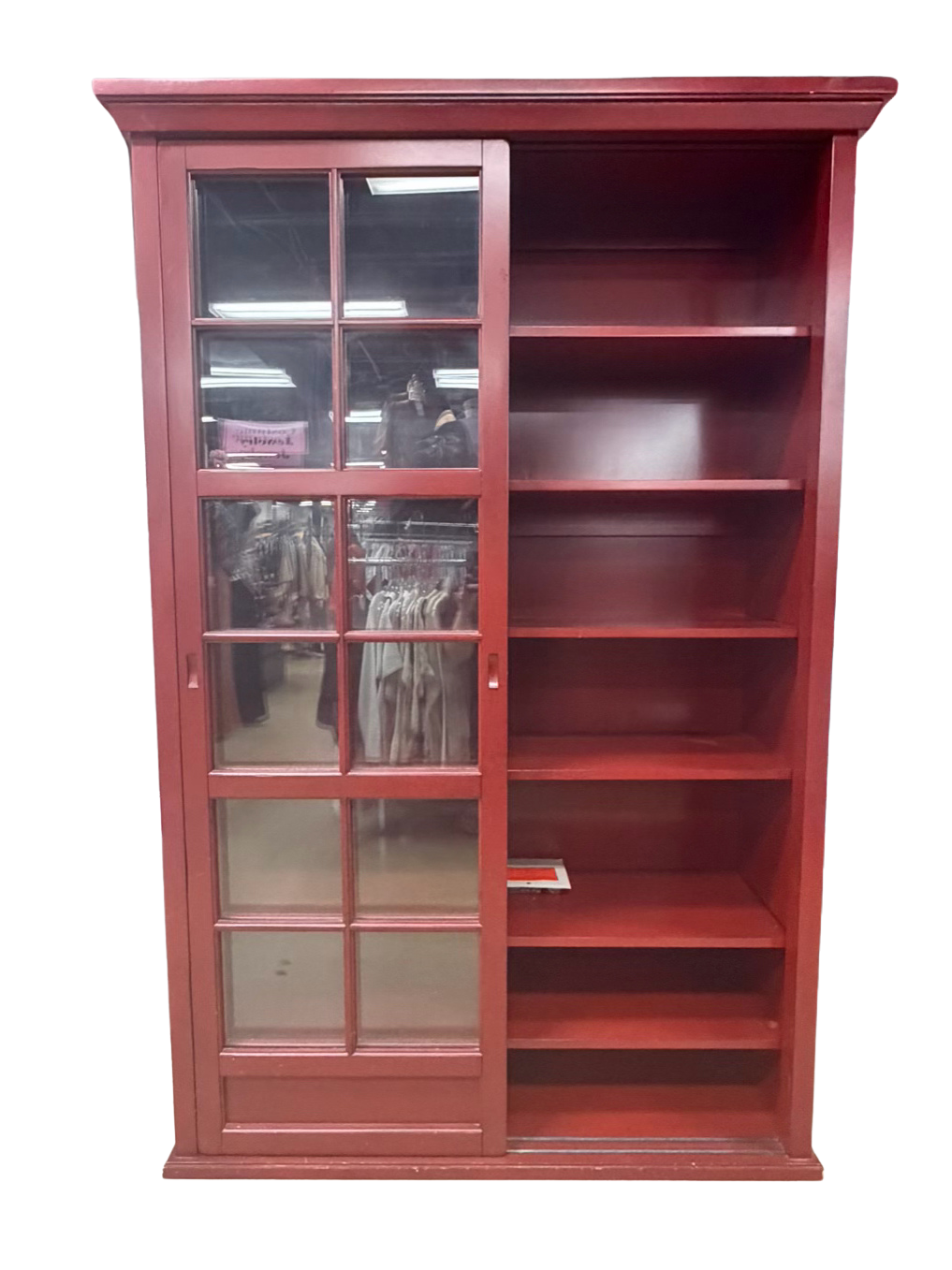 POTTERY BARN Red Wood Bookcase w/ Glass Sliding Doors
