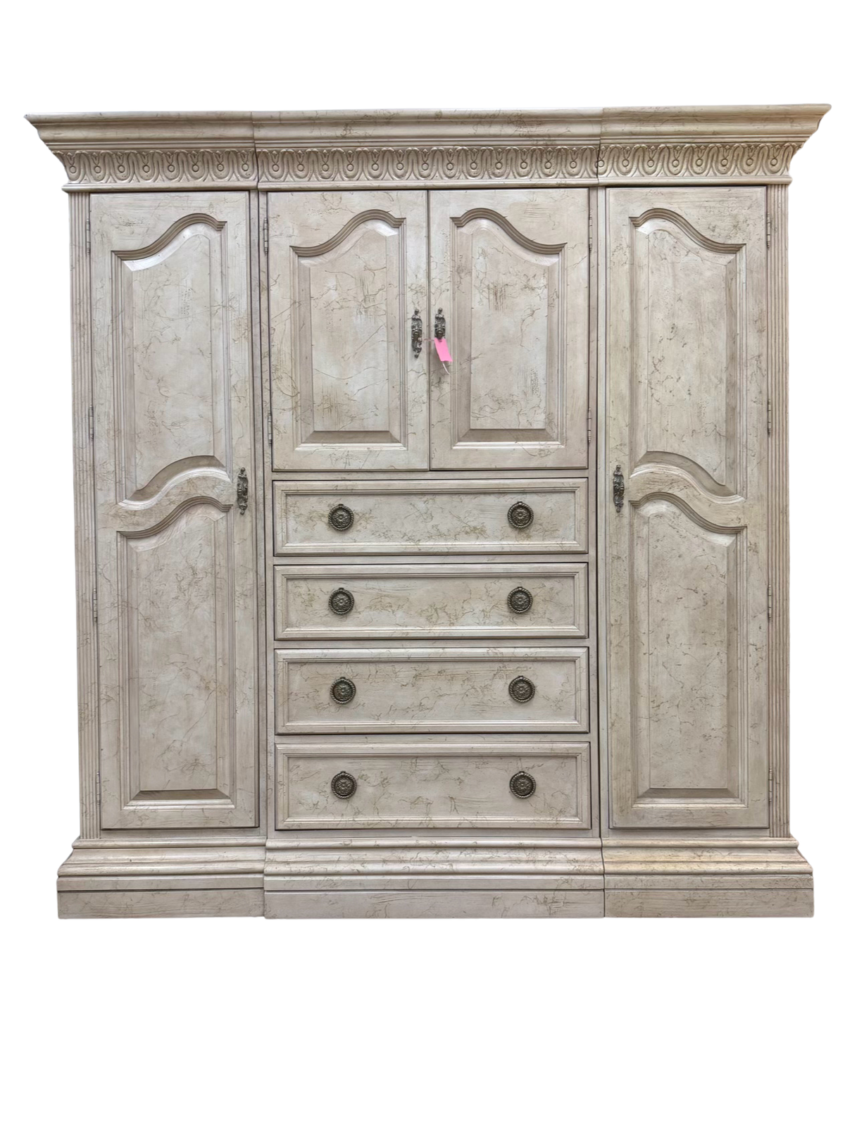BERNHARDT Cream Wood Central Cabinet Armoire w/ 2 Side Units