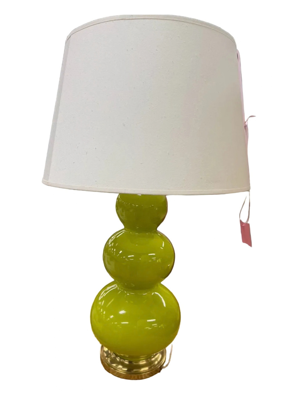 Chartreuse Triple Gourd Pair Of Ceramic Lamps w/ Shades