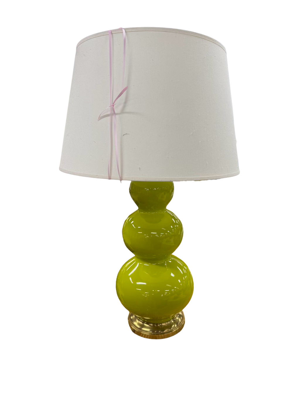 Chartreuse Triple Gourd Pair Of Ceramic Lamps w/ Shades