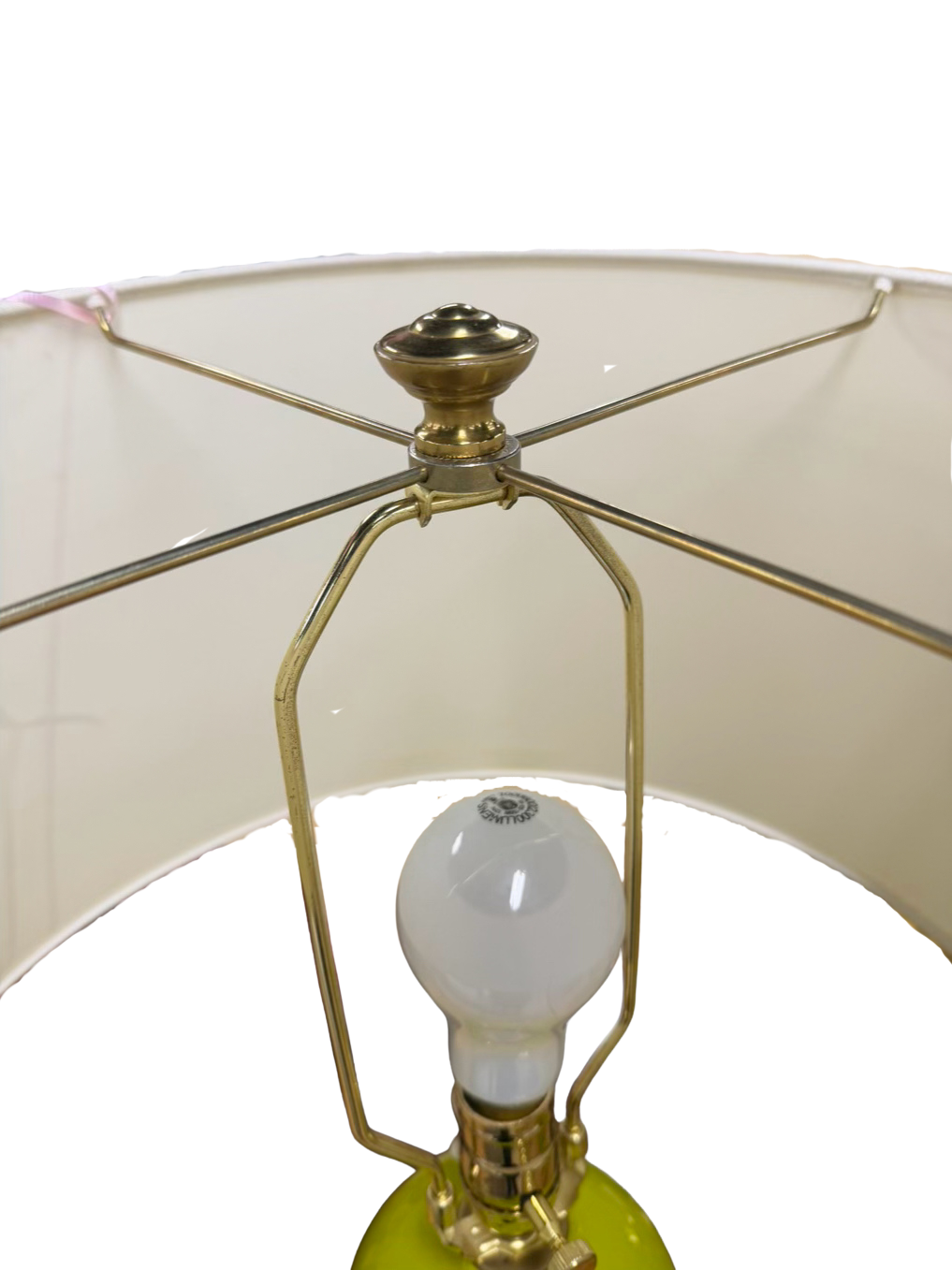Chartreuse Triple Gourd Pair Of Ceramic Lamps w/ Shades