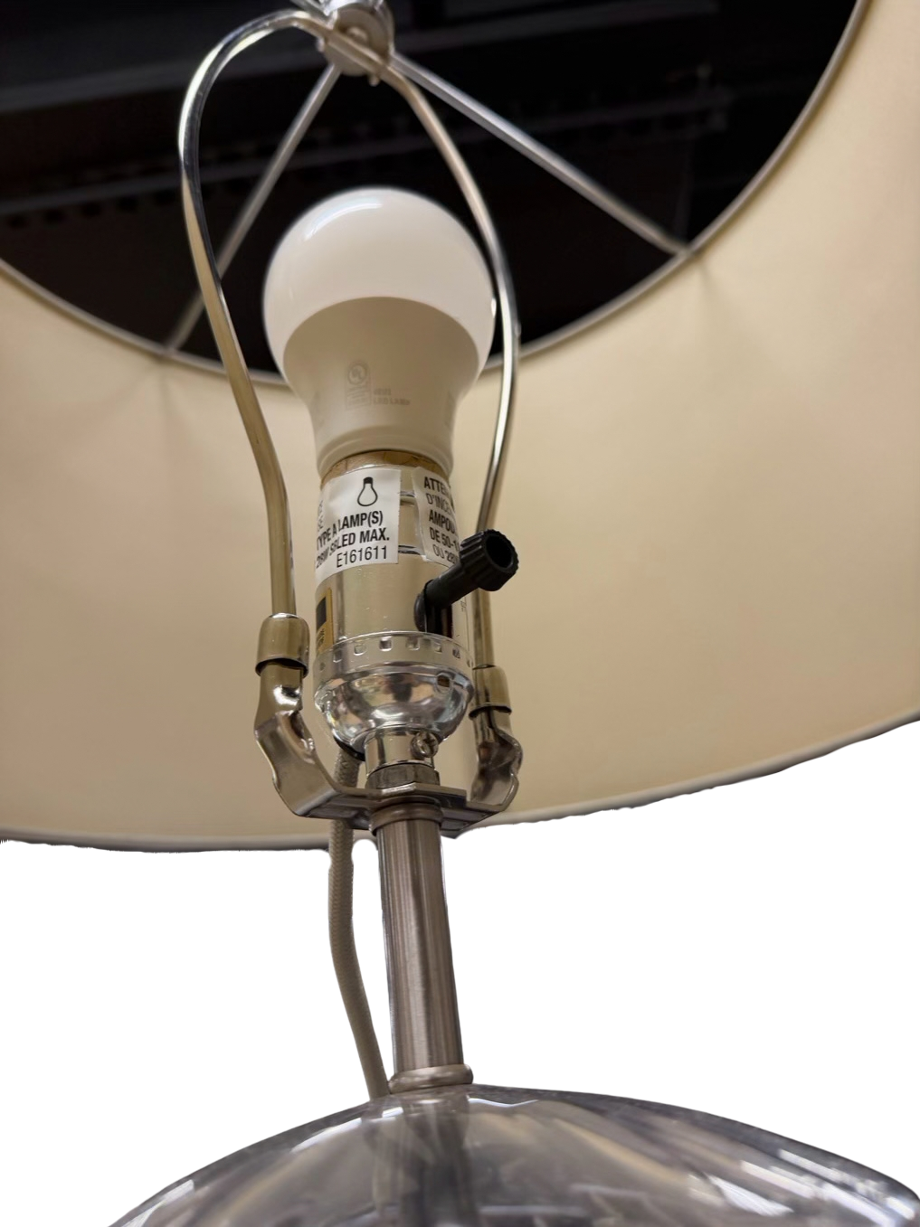 Clear Glass Ball Pair Of Lamps w/ Beige Shade