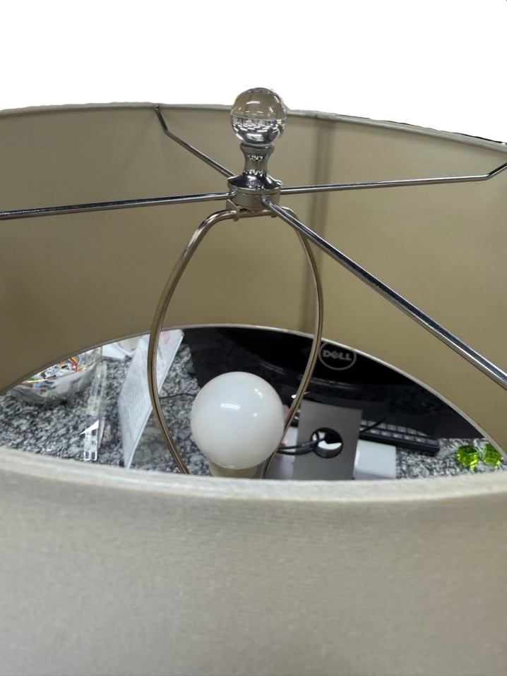 Clear Glass Ball Pair Of Lamps w/ Beige Shade