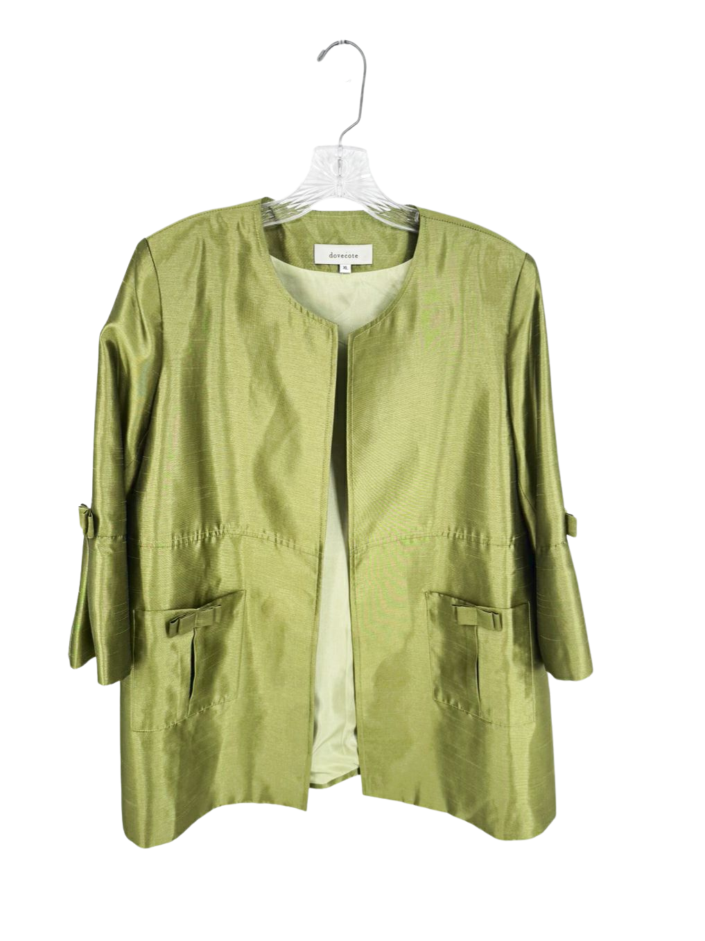 DOVECOTE Wmn's Size XL Green Bow Open Front Jacket