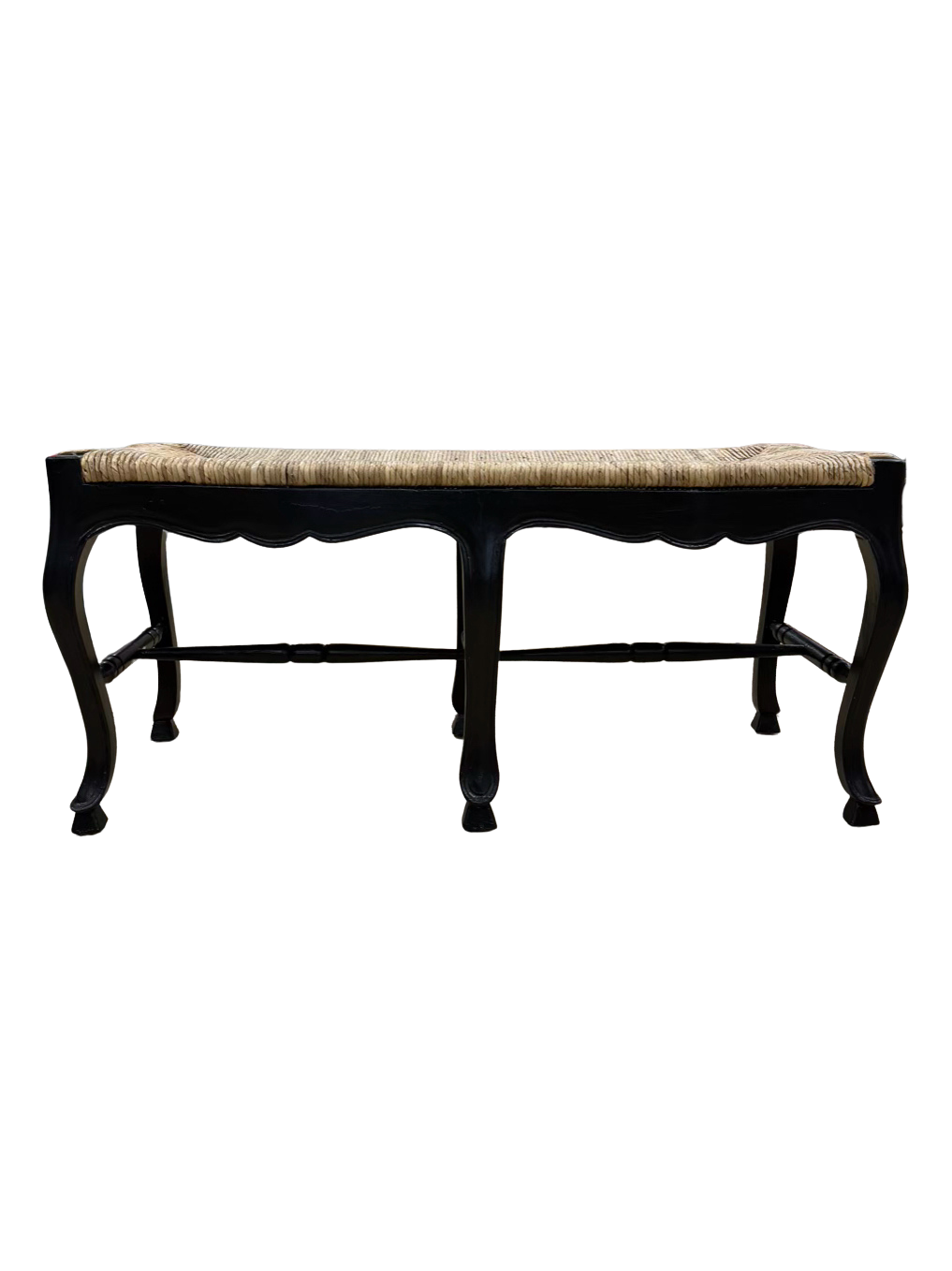 Black Wood French Bench w/ Natural Woven Rush Seat