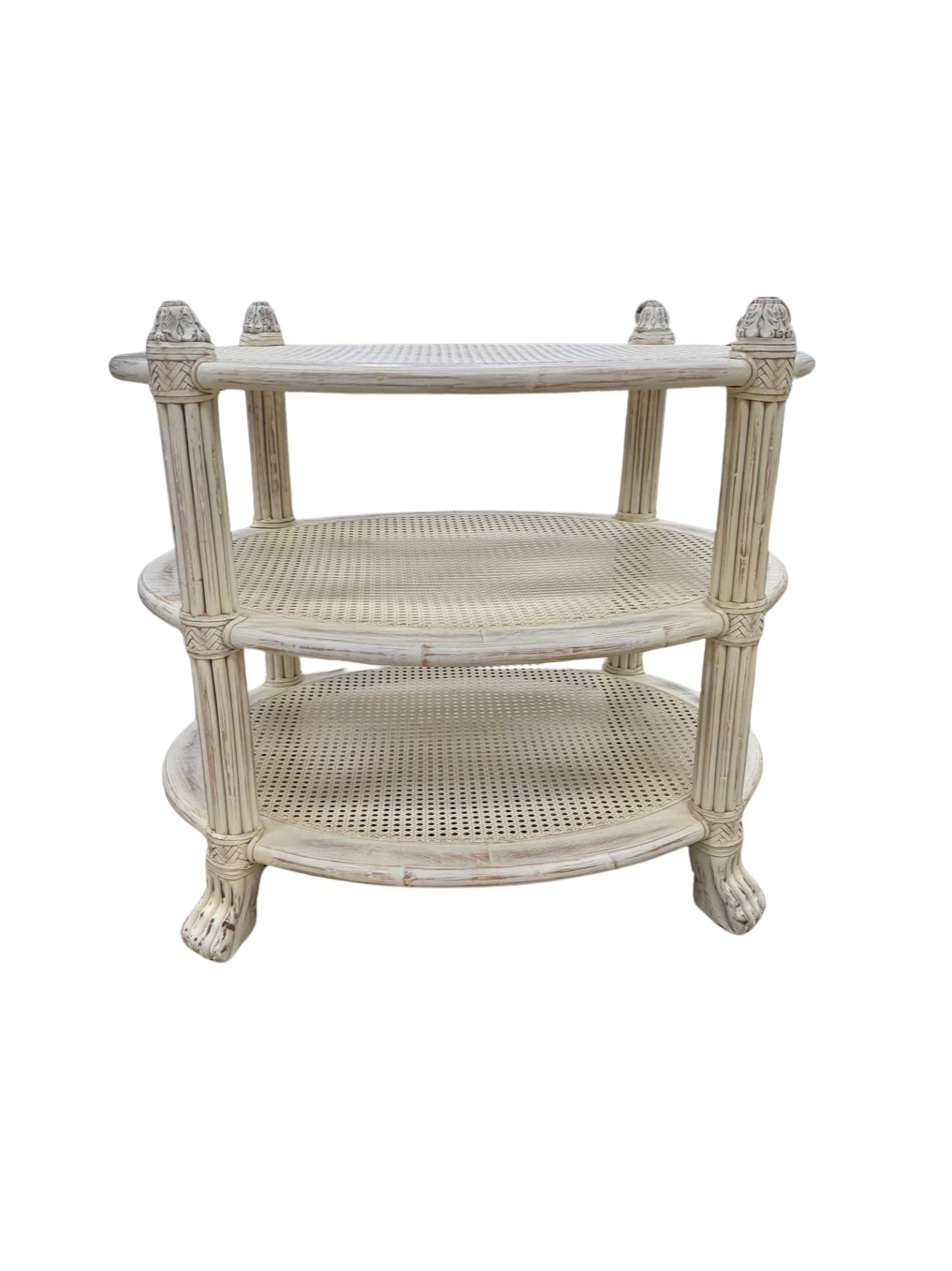 White Wood Occasional 3 Tier Table w/ Cane Shelves
