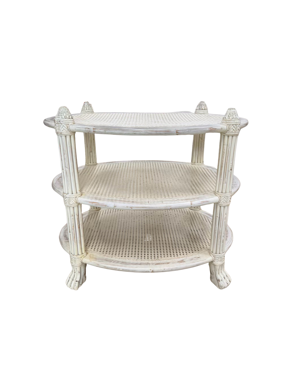White Wood Occasional 3 Tier Table w/ Cane Shelves