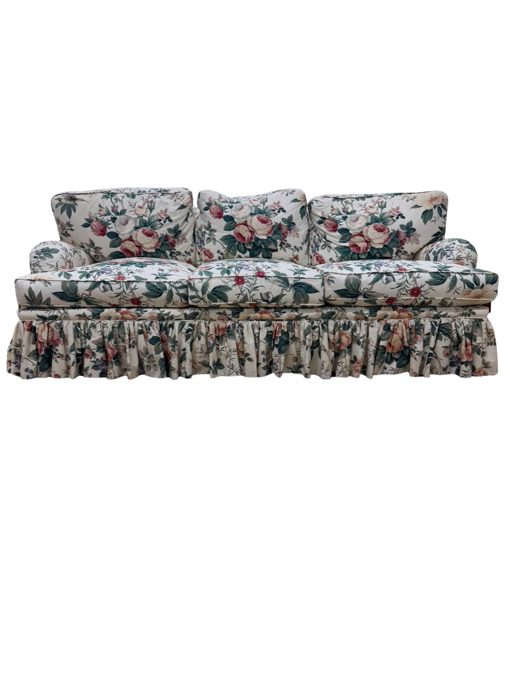 VINTAGE Cream, Pink, Green & Blue 3 Cushion Sofa