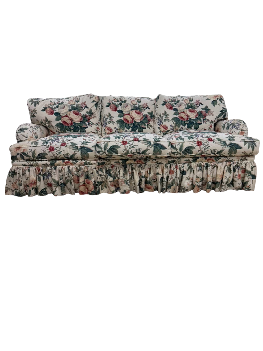 VINTAGE Cream, Pink, Green & Blue 3 Cushion Sofa