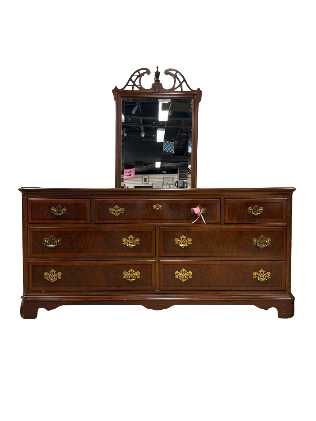 DREXEL Dark Mahogany Chippendale Dresser w/ Mirror