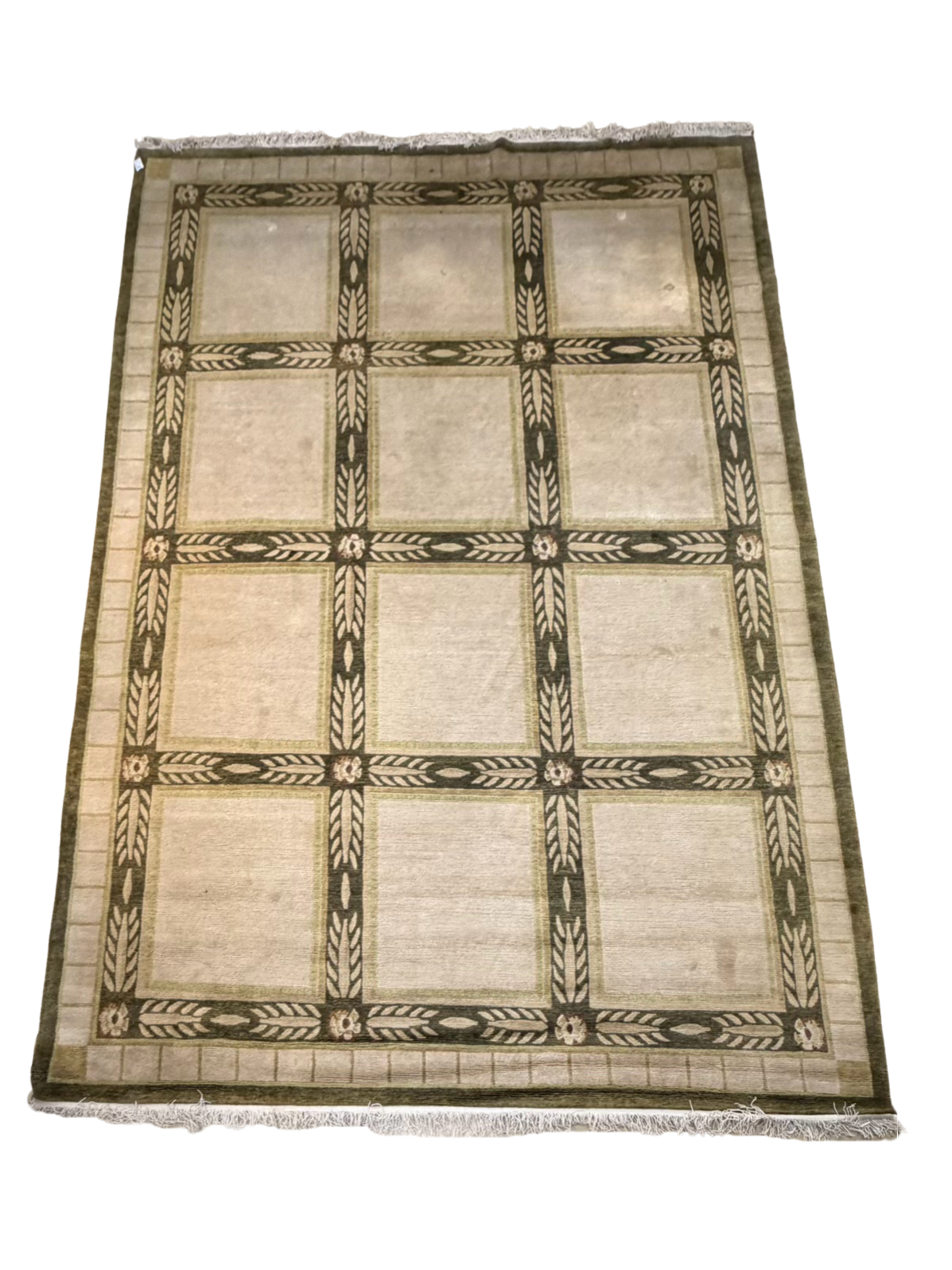 Cream & Olive Trellis Wool Area Rug