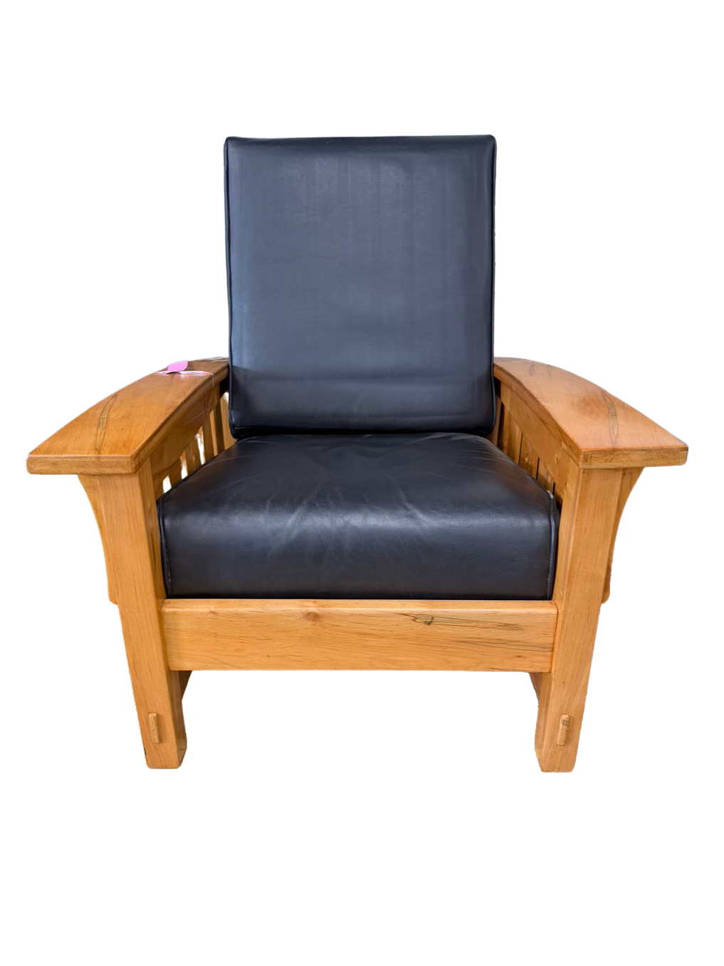 HAND CRAFTED Light Maple William Morris Style Chair w/ Black Leather Cushions