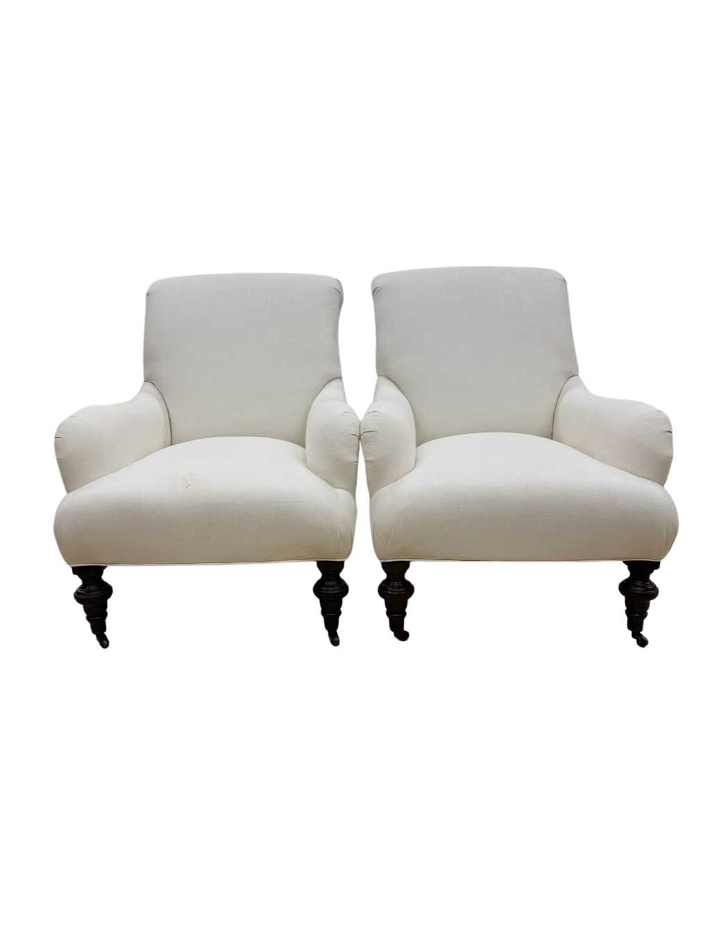 White Linen Look Pair Of Club Chairs