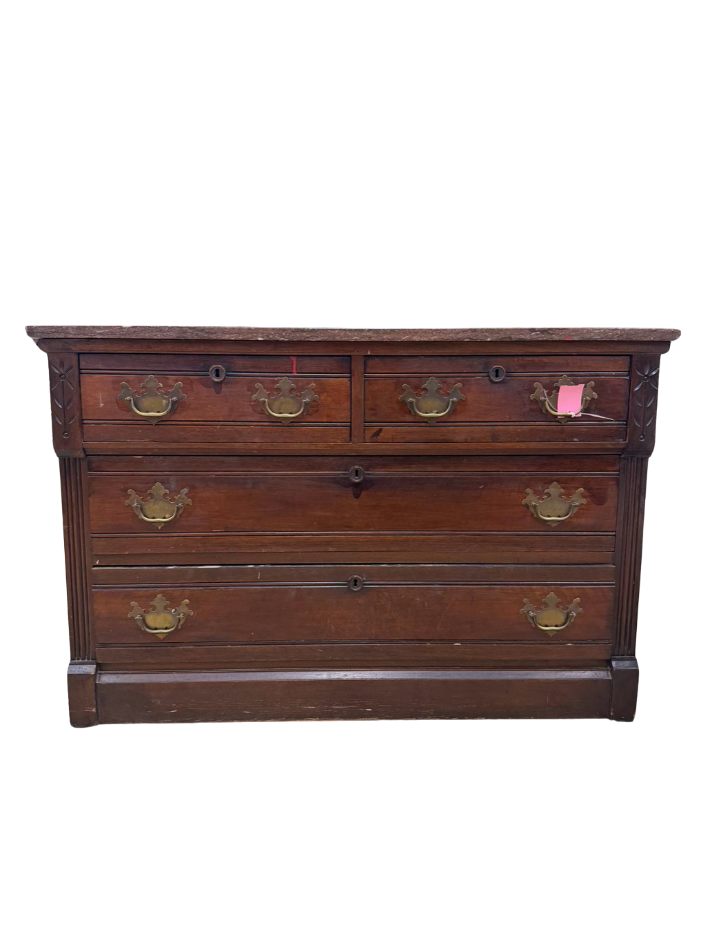 Victorian Wood 3 Drawer Chest w/ Pink Marble Top