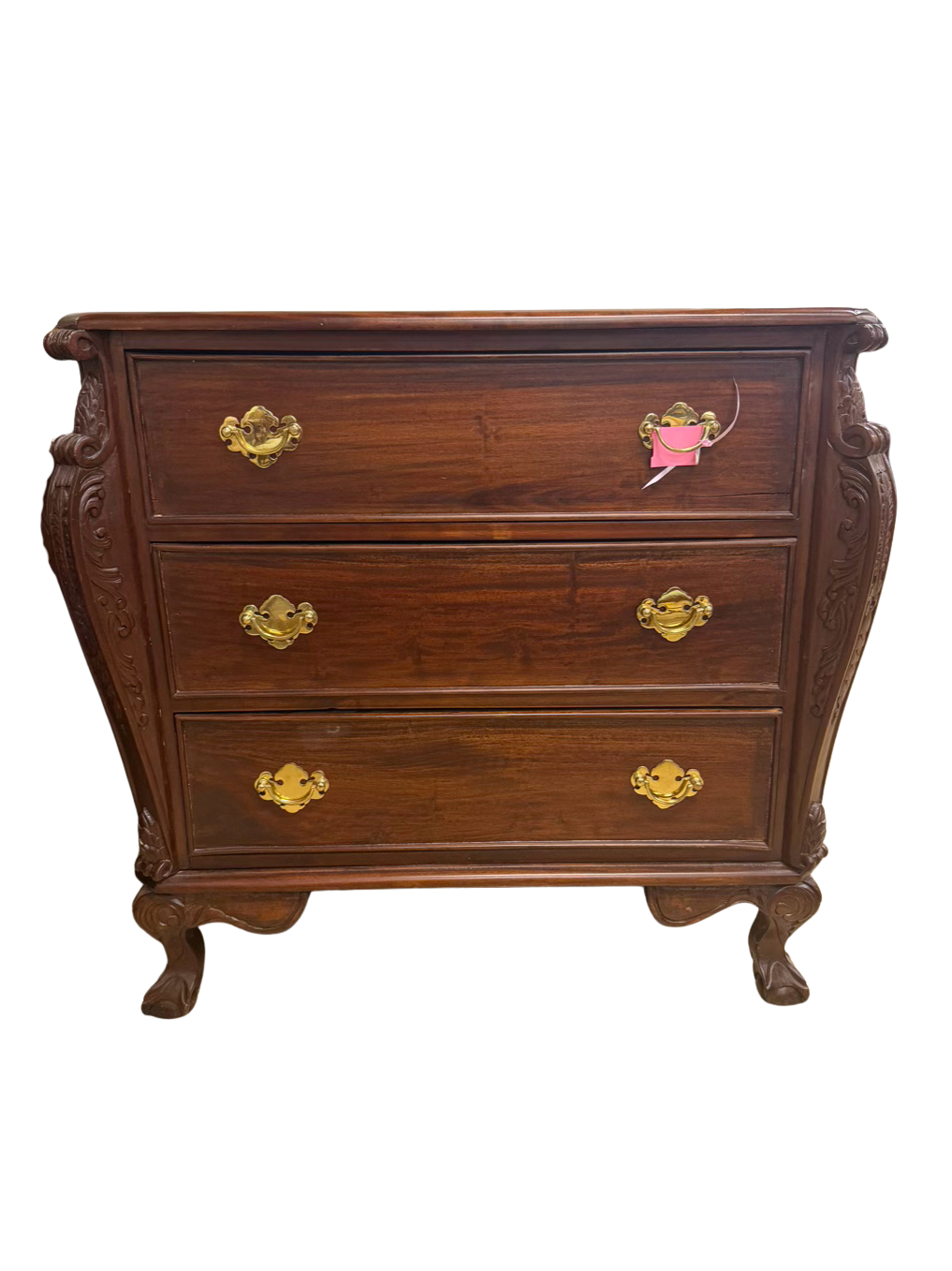 Ornate Dark Brown Wood 3 Drawer Chest