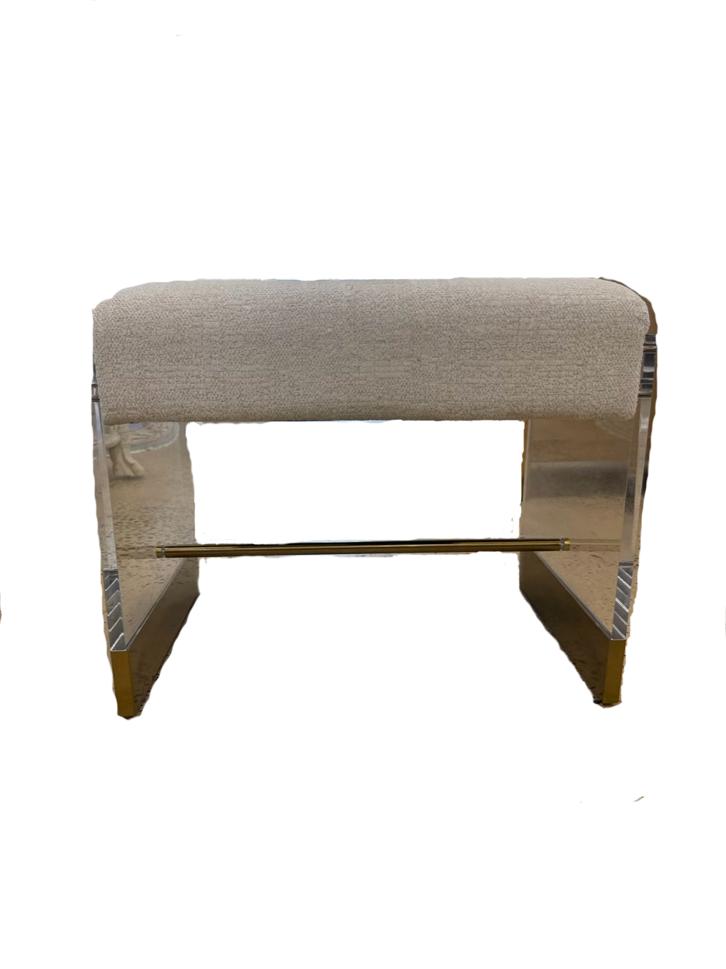 Lucite & Brass Stool w/ Cream Fabric
