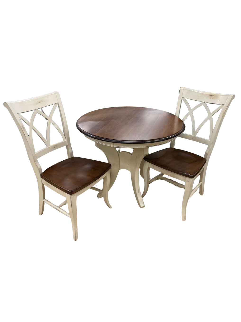 Brown & White Wood Round Table & 2 Chairs