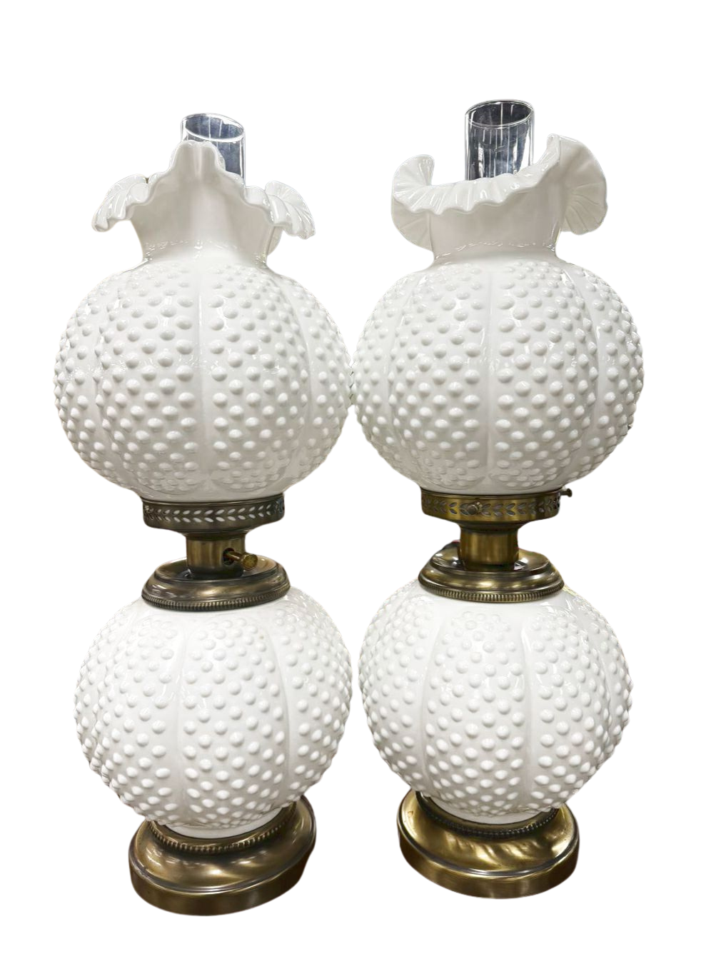 FENTON White Hobnail Glass Pair Of Lamps