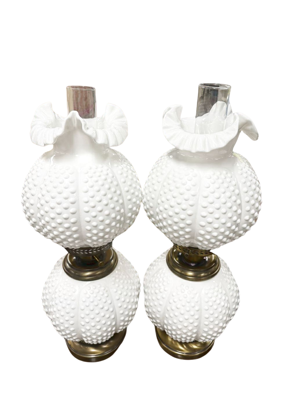 FENTON White Hobnail Glass Pair Of Lamps