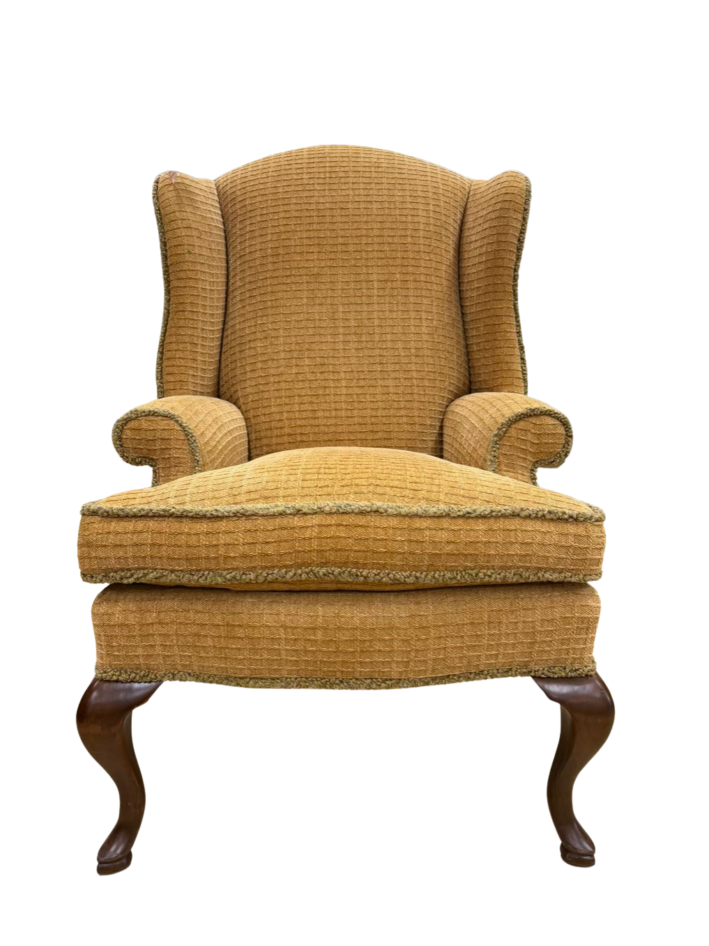 Gold Wing Back Chair w/ Fringe Detail