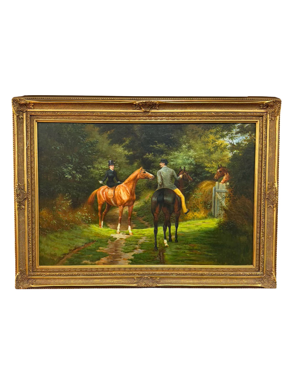 Equestrian Scene Painting In Gold Frame